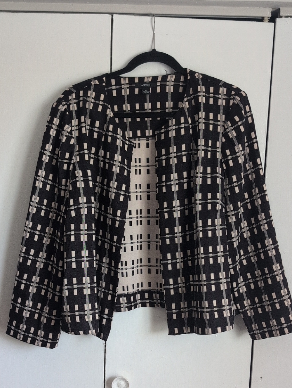 Alfani Black & Cream Plaid Open Jacket